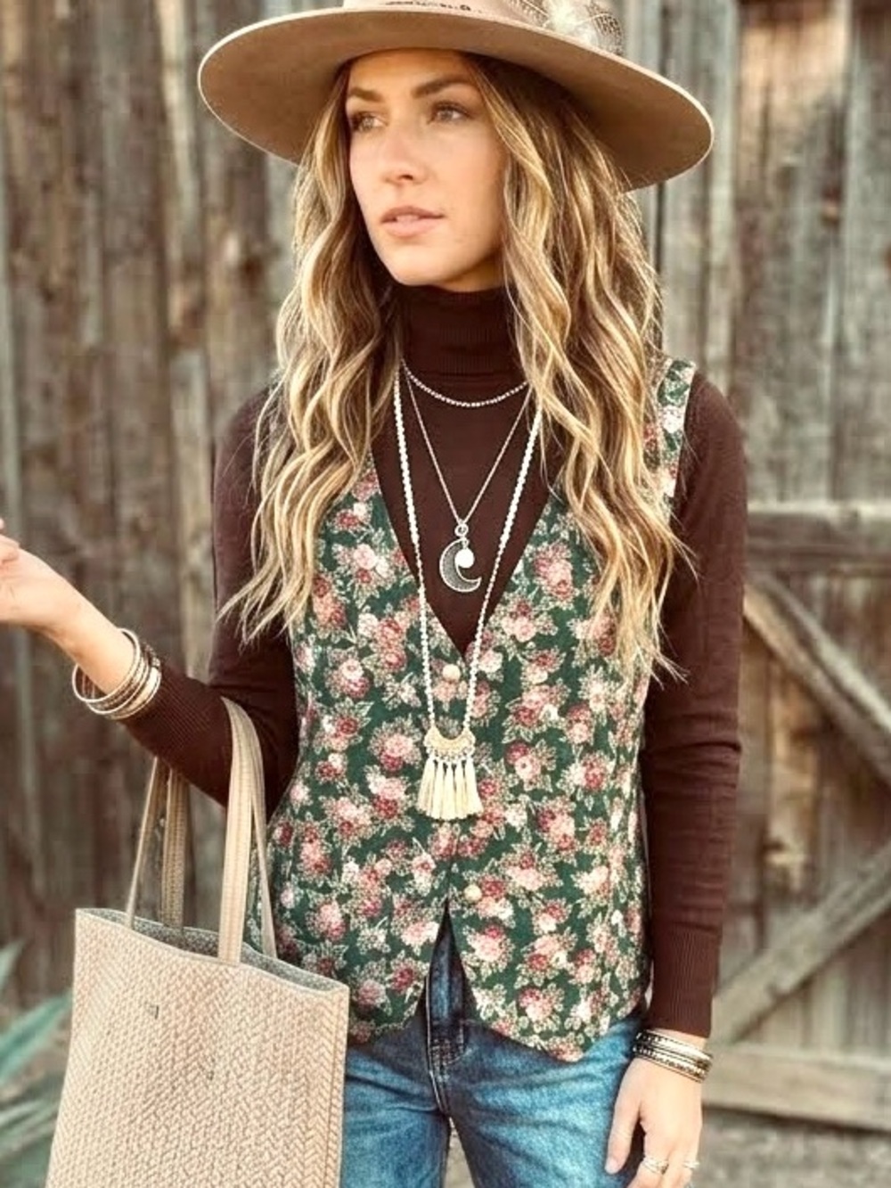 Floral Green Vest – Women’s Layering Top